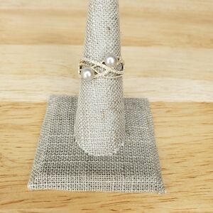 Sterling Silver Pearl Ring Size 7 Abstract 925
